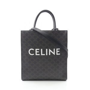 Celine Medium Vertical Cabas Triomphe PVC Coated Canvas Leather Tote Bag